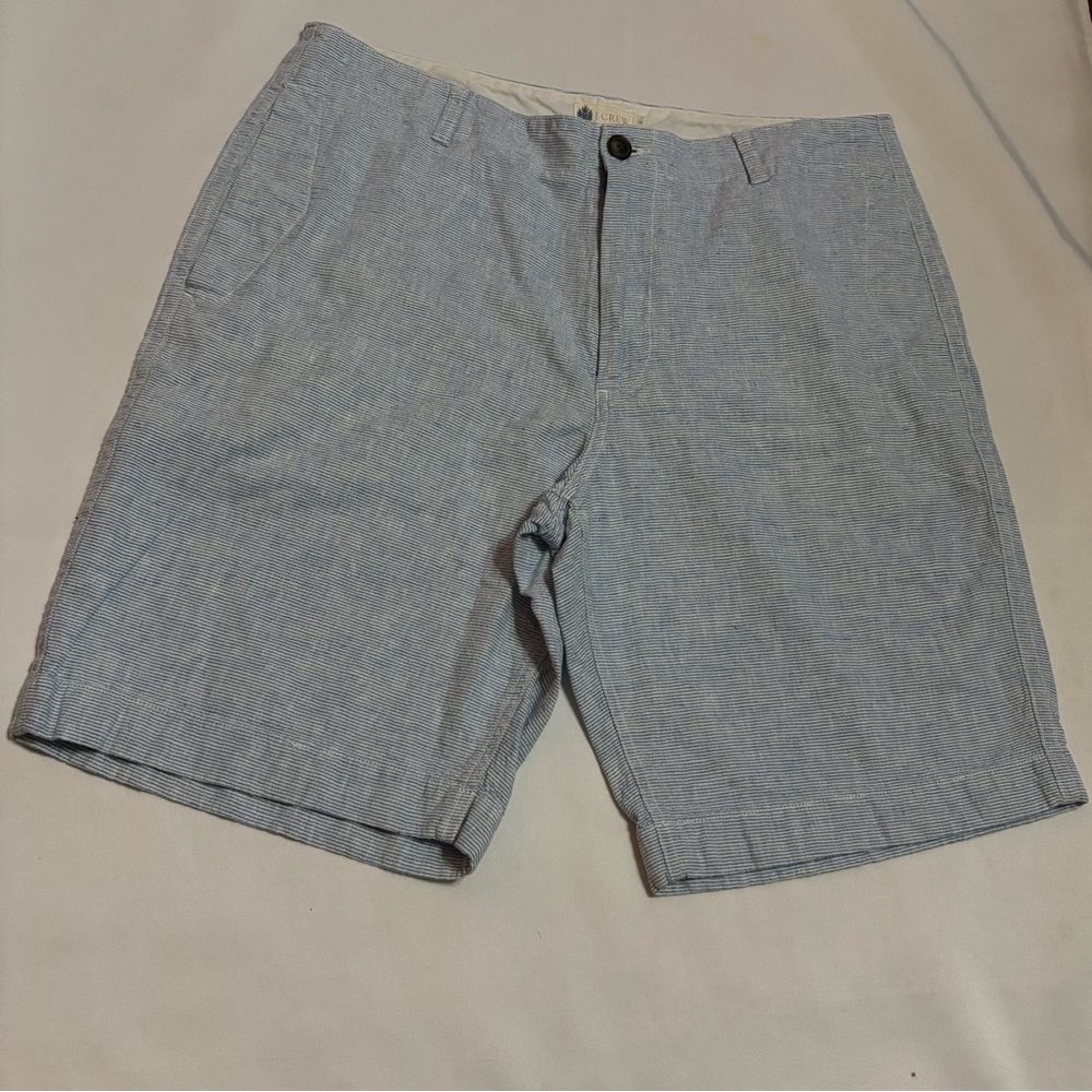 J Crew Men’s Linen & Cotton Blend Shorts Light Blue Slim Flat Front Pockets